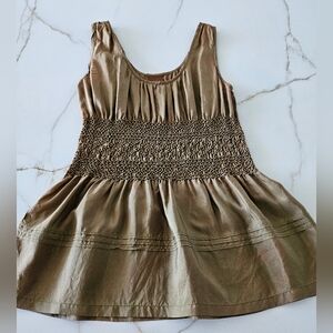 IPSA Anthropologie 100% Silk Brown Green Satin Beaded Peplum Blouse Sz M